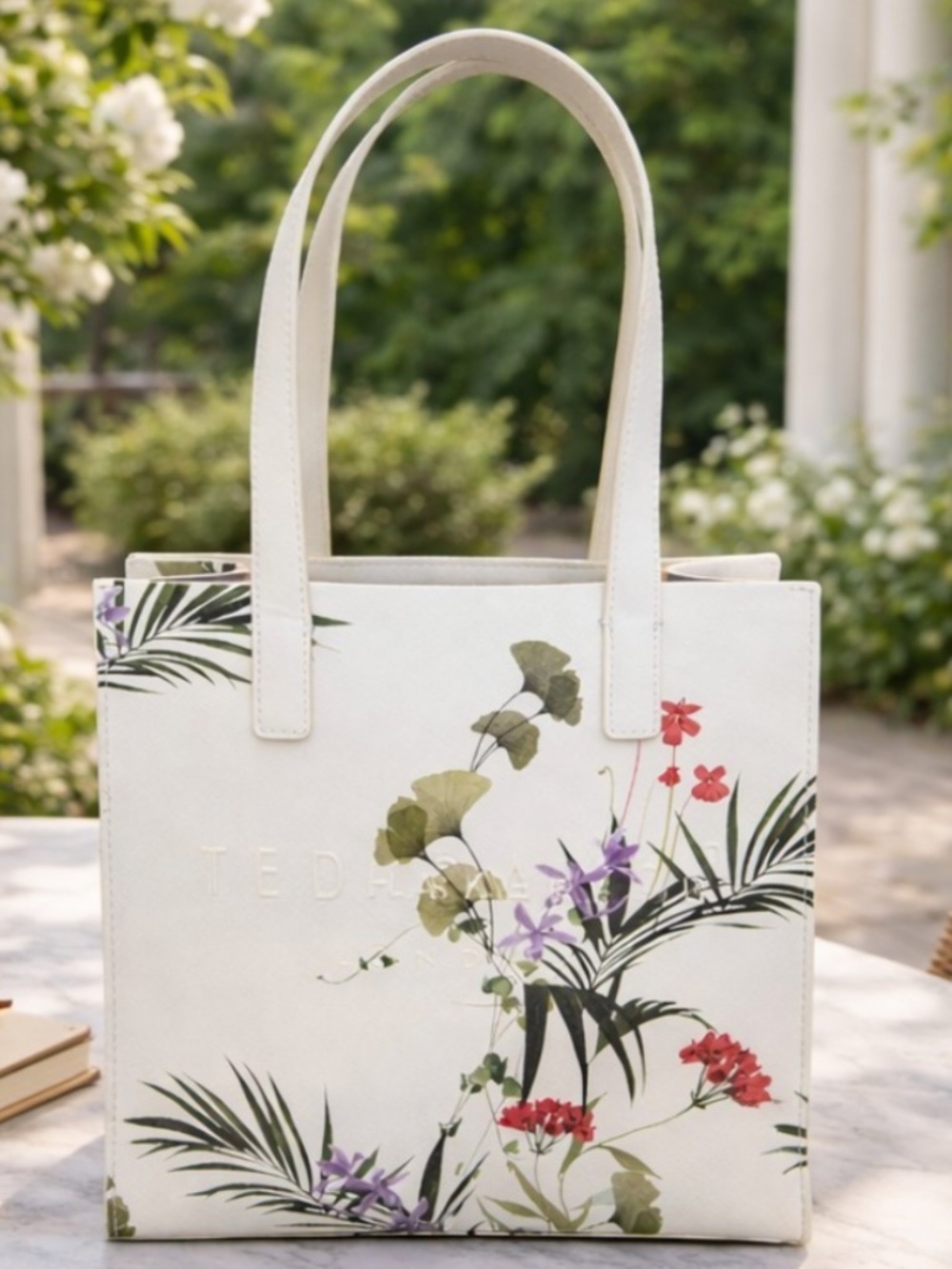 Ted Baker London "The Icon" Small White Floral Tote